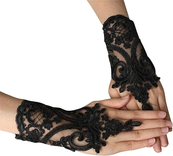 YUPPIN Fingerless Lace Gloves for Women - Black - Image 2