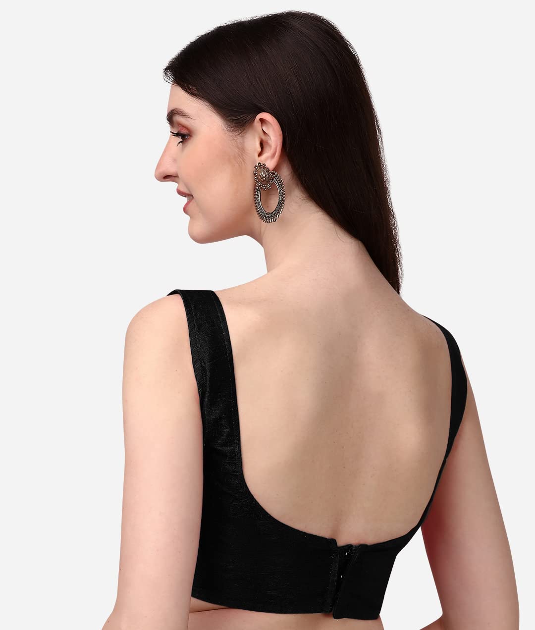 Pujia Mills Women's Deep Neck Silk Sleeveless Blouse - Black - Image 3
