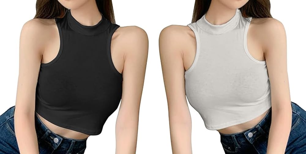 PINOVO Women's Crop Tank Top - Black & White Stripe