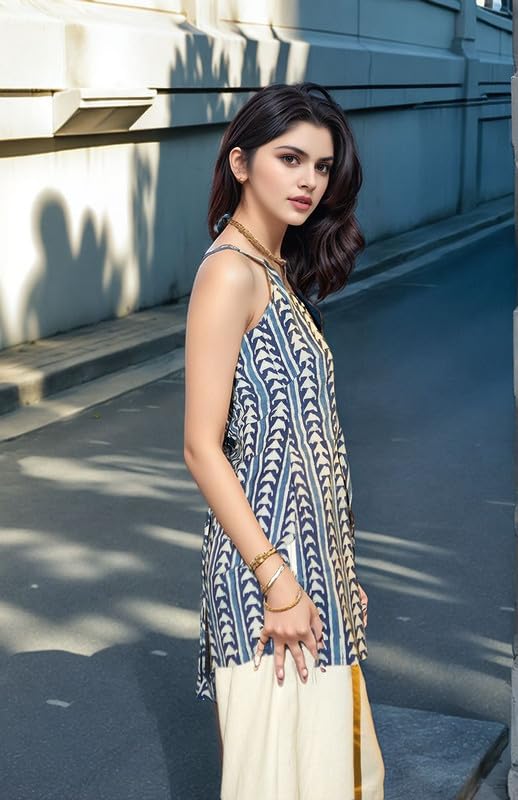 DIGILINE Women's Indigo Hand Block Printed Halter Neck Tunic - Image 5