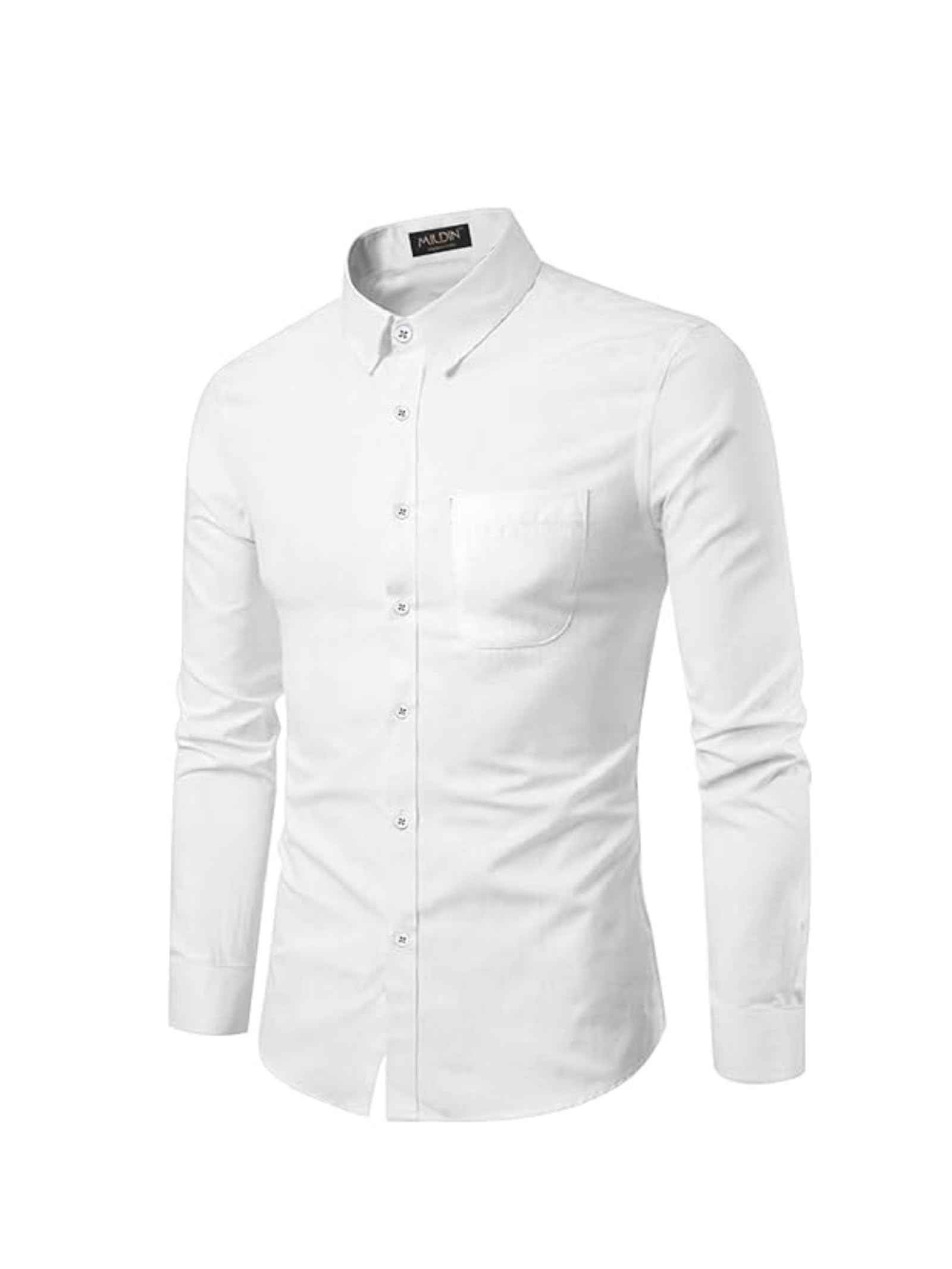 MILDIN Men's White Solid Button Down Formal Shirt