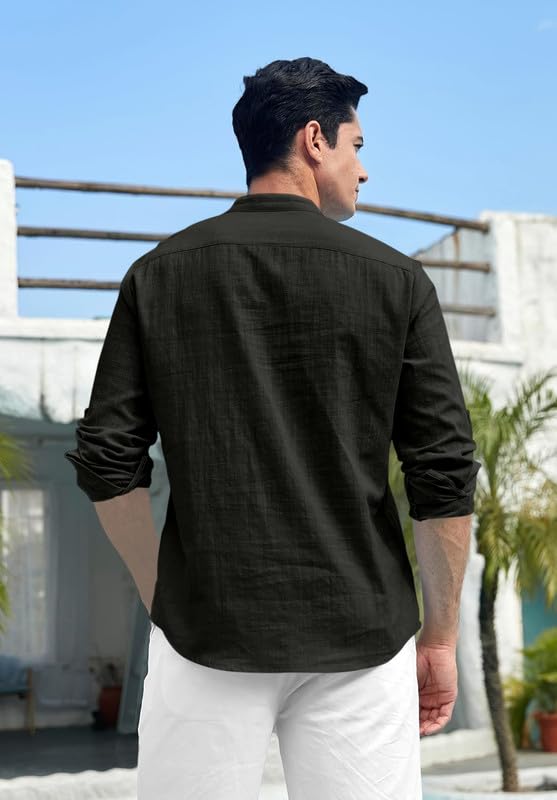 ROYALSCOUT Men's Cotton Kurta - Black - Image 3