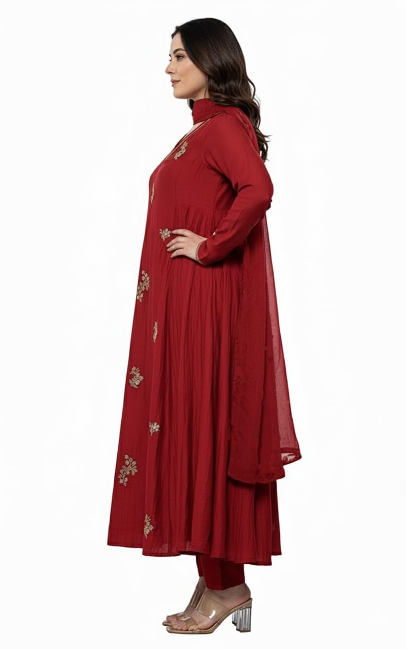 KLOSIA Women Red Embroidered Anarkali Kurta - Image 3