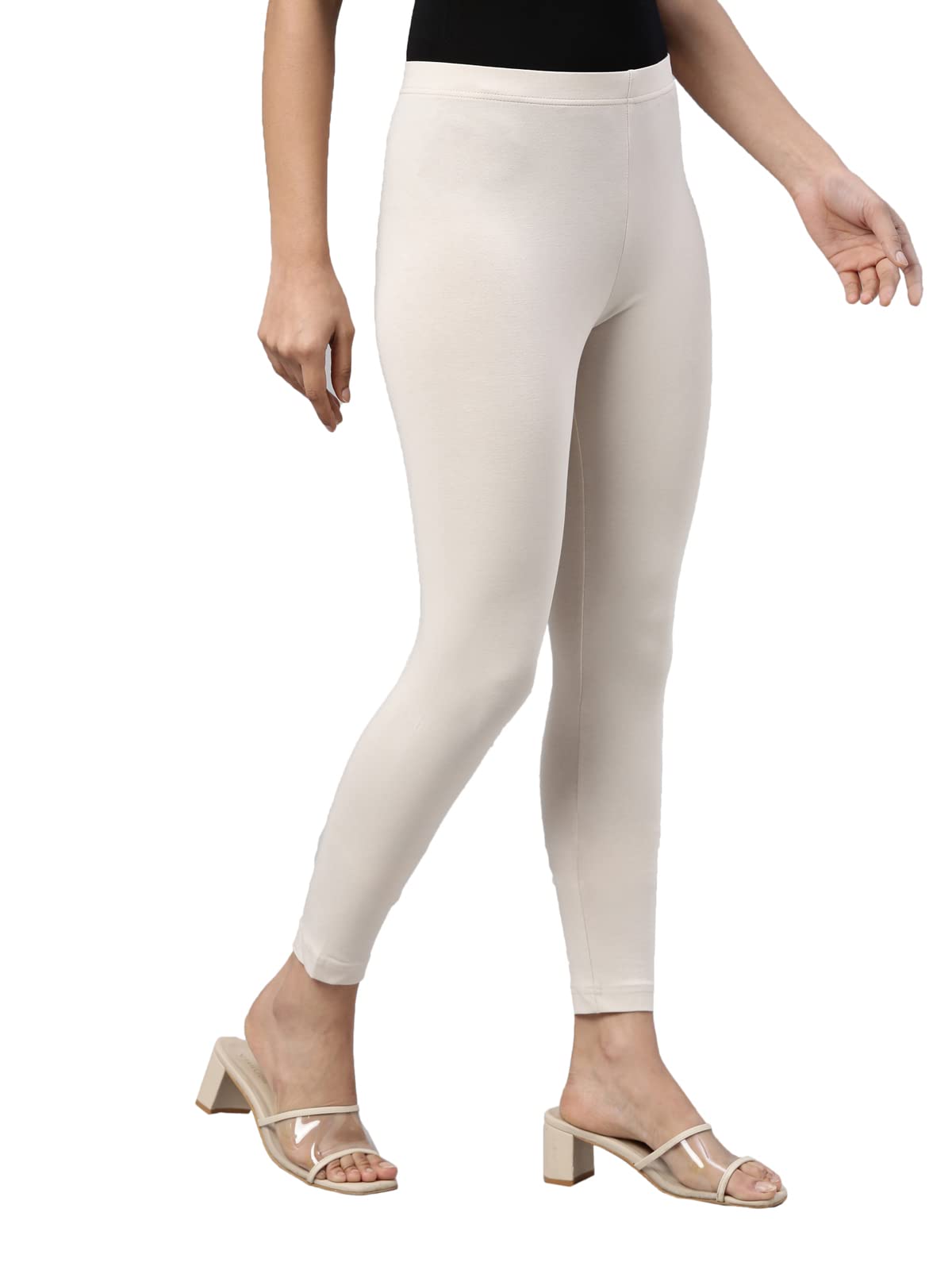 GO COLORS Cotton Leggings for Women - Dark Cream - Image 3