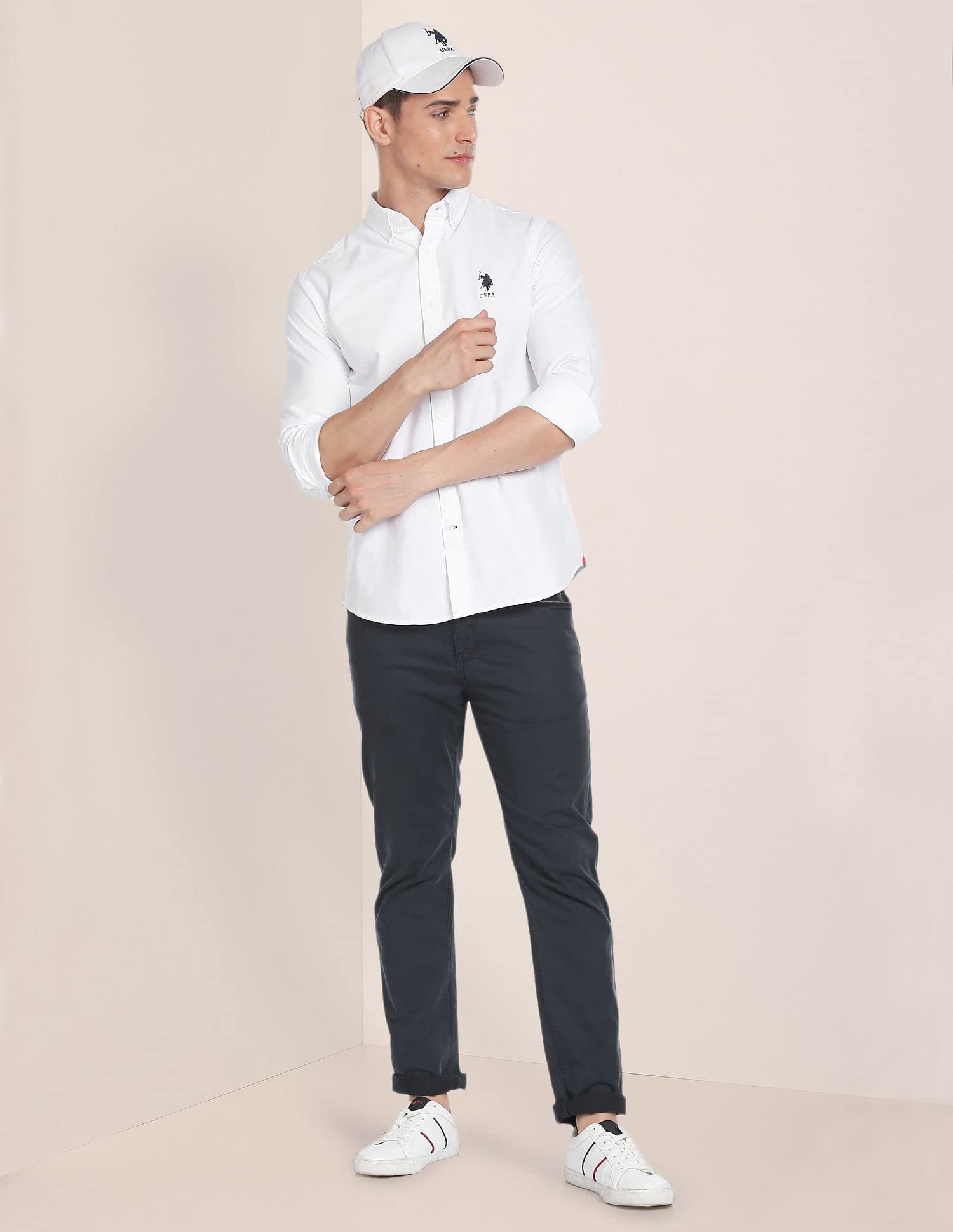 U.S. POLO ASSN. Men Cotton Solid Slim Fit Shirt - White - Image 4