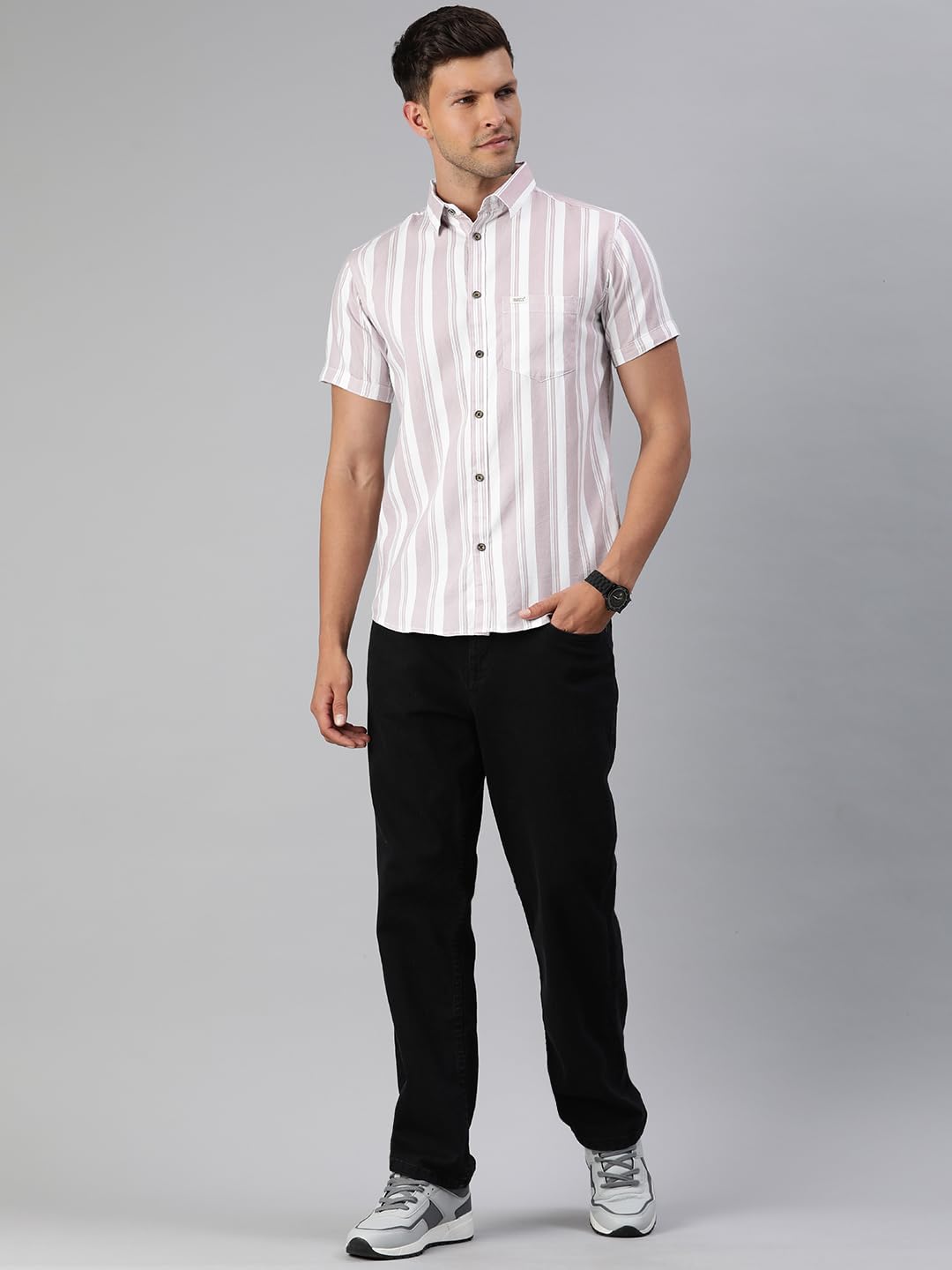 Majestic Man Striped Casual Shirt - Light Purple - Image 5