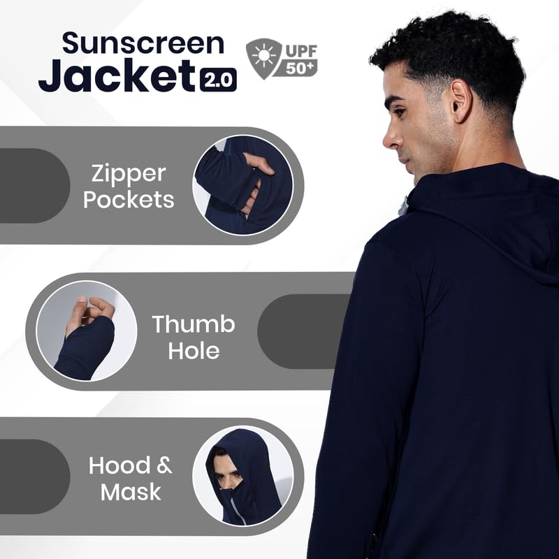 TYGA Men Nylon Blend Sunscreen Jacket - Navy Blue - Image 3