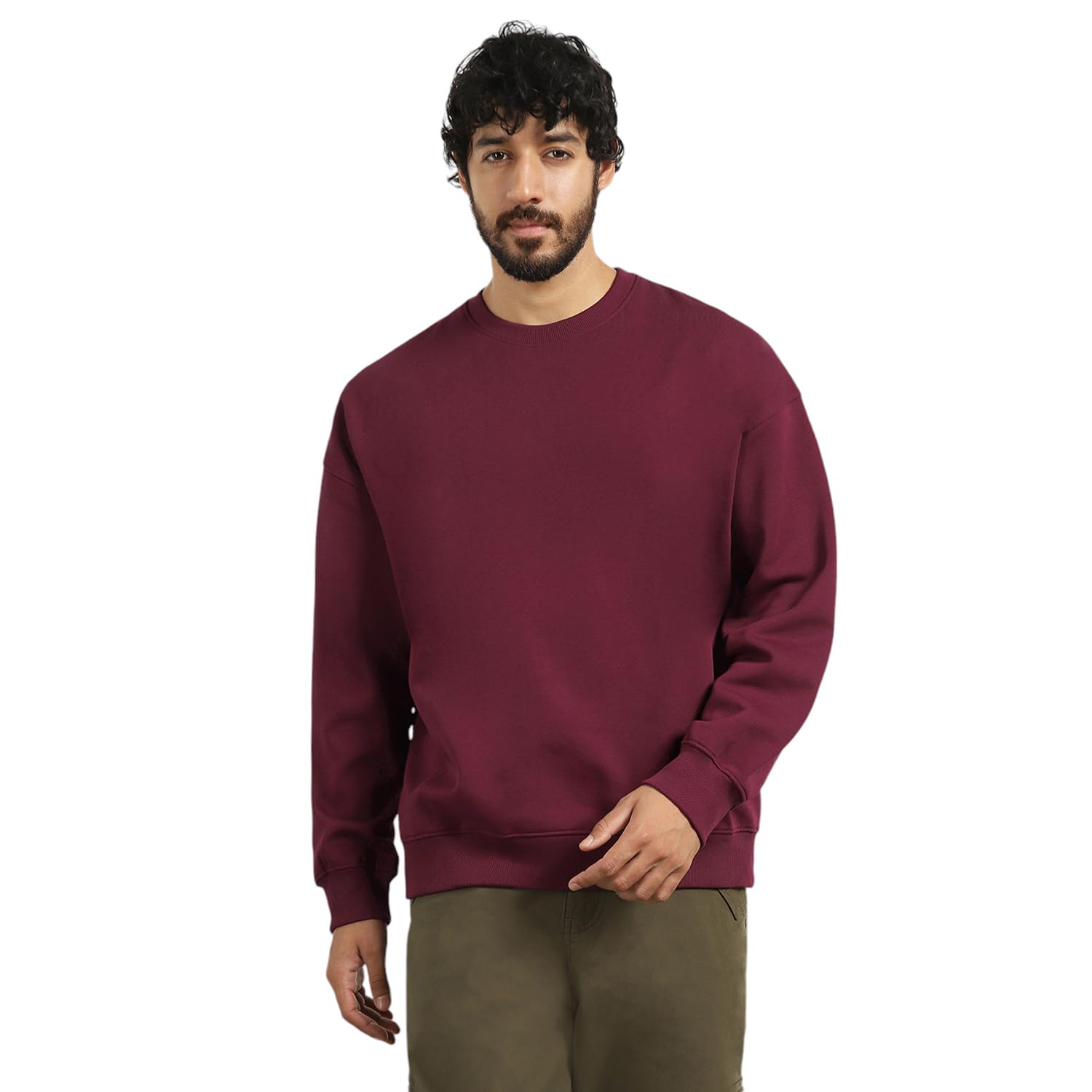 NOBERO Men's Cotton Blend Crew Neck Sweatshirt - Maroon