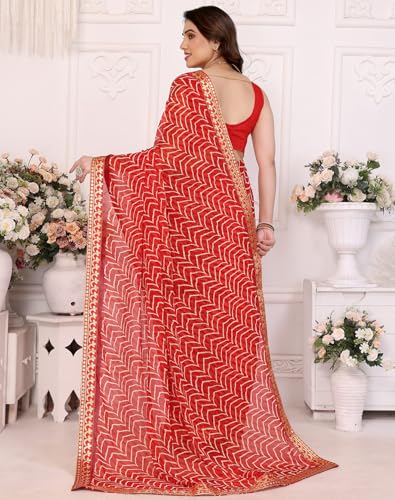 Yashika Women's Printed Georgette Saree - Red - Image 4