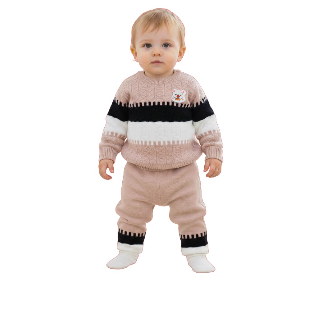 GarbGlide Baby Boy Woolen Sweater Pant Set - Peach