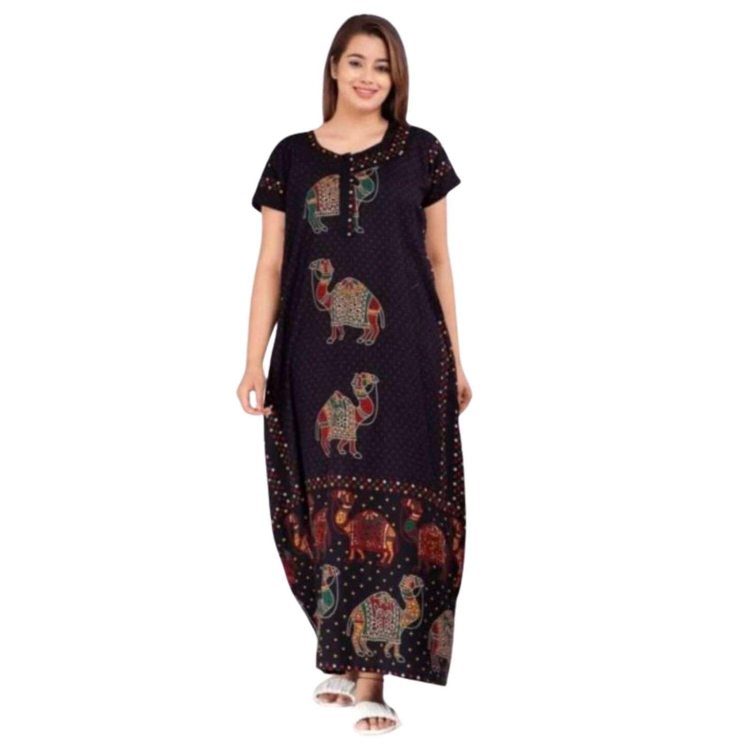 GarbGlide Women's Cotton Printed Kaftan Night Dress