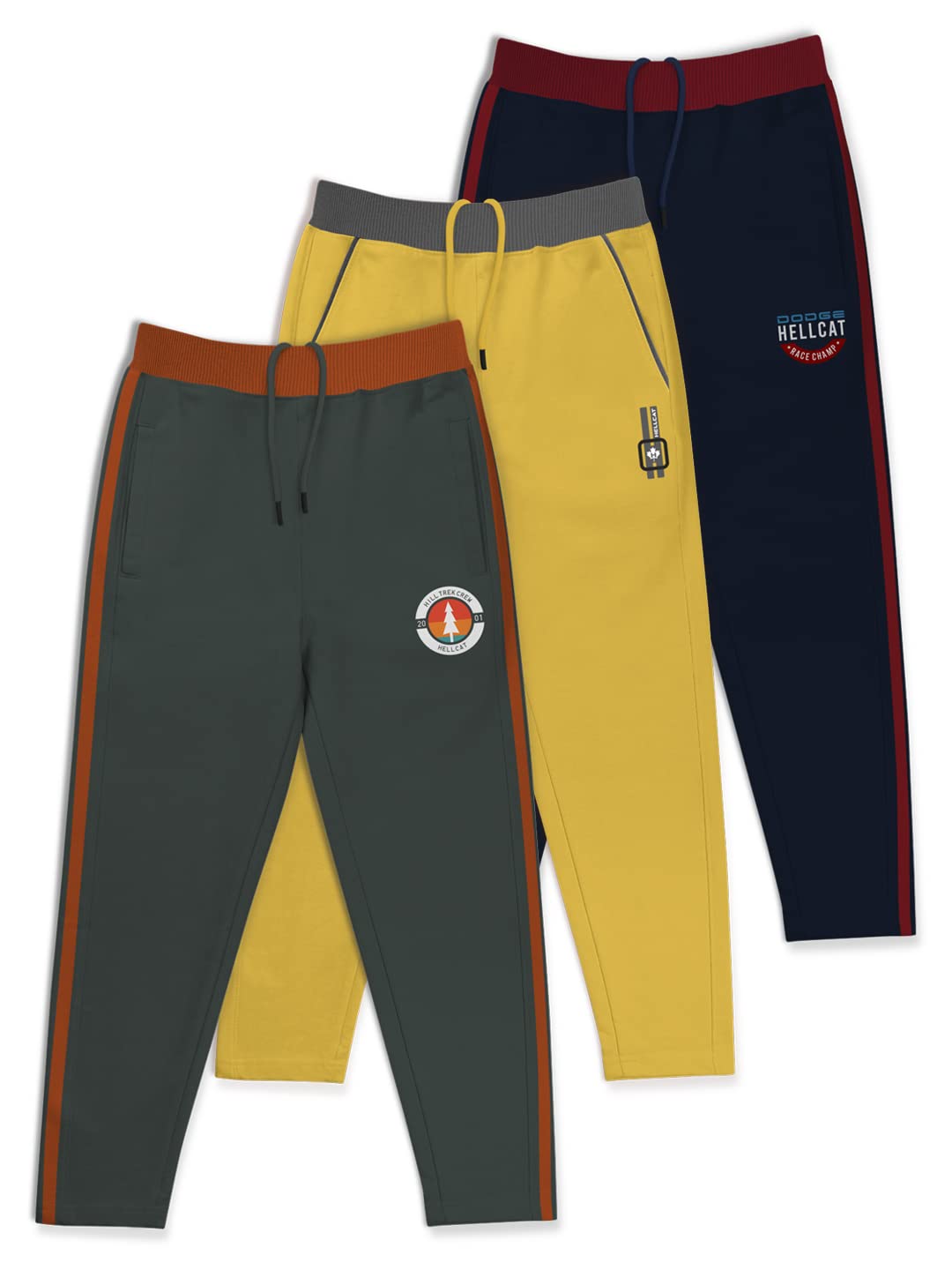 HELLCAT Boys Track Pants - Yellow Dark Green