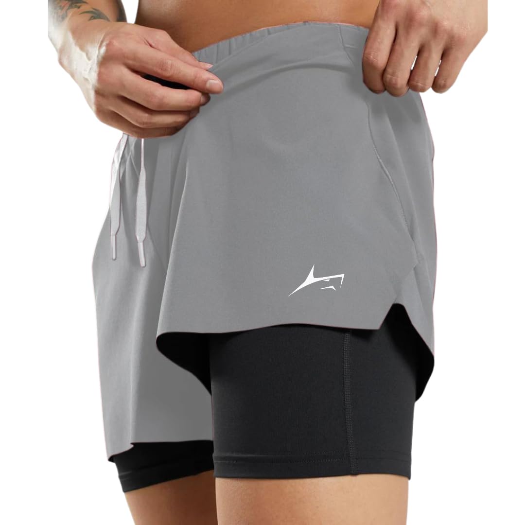 PROSHARX Men's Active Shorts with Inner Tights - Grey - Image 3