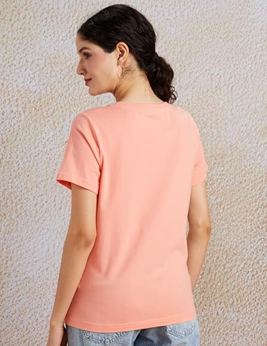 Cotton Stretch V Neck T-Shirts for Women - Coral Pink & Wine - Image 3