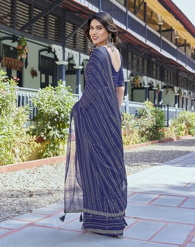 Yashika Women's Chiffon Saree - Navy - Image 4