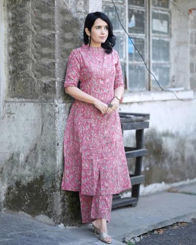 ANNI Women Rayon Blend Straight Kurta with Pant - Pink - Image 3