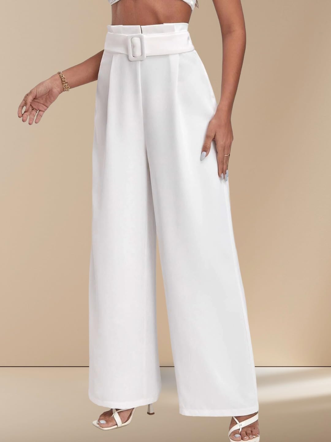 KOTTY Women's High Rise Trousers - Off White - Image 3