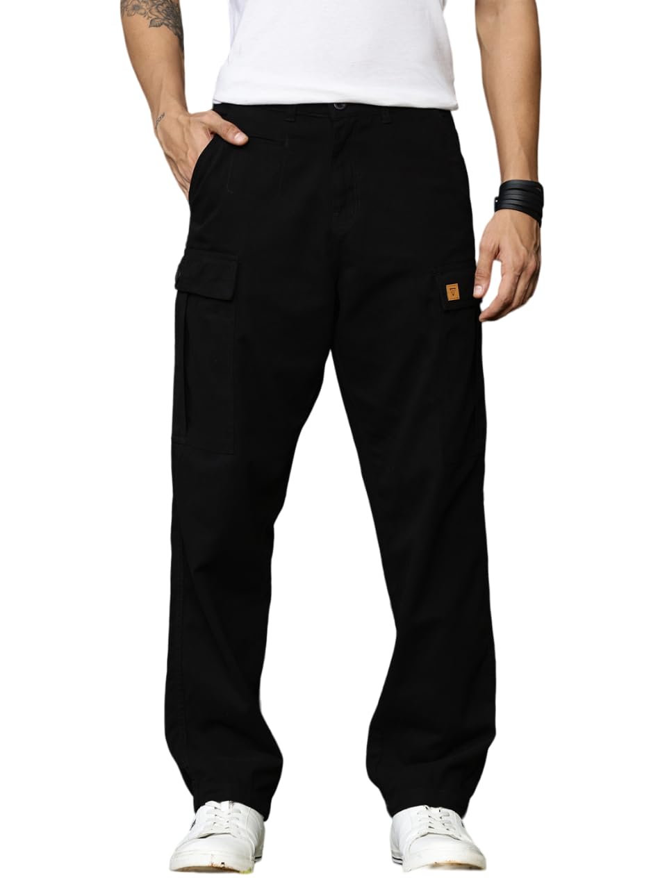 Thomas Scott Men Cotton Cargo Pant - Black