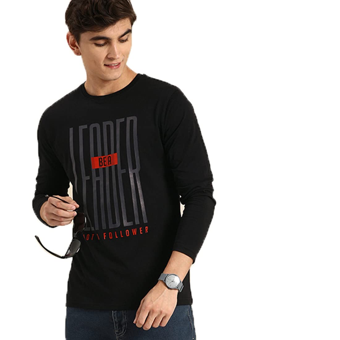 Bewakoof Men's Cotton Printed T-Shirt - Black