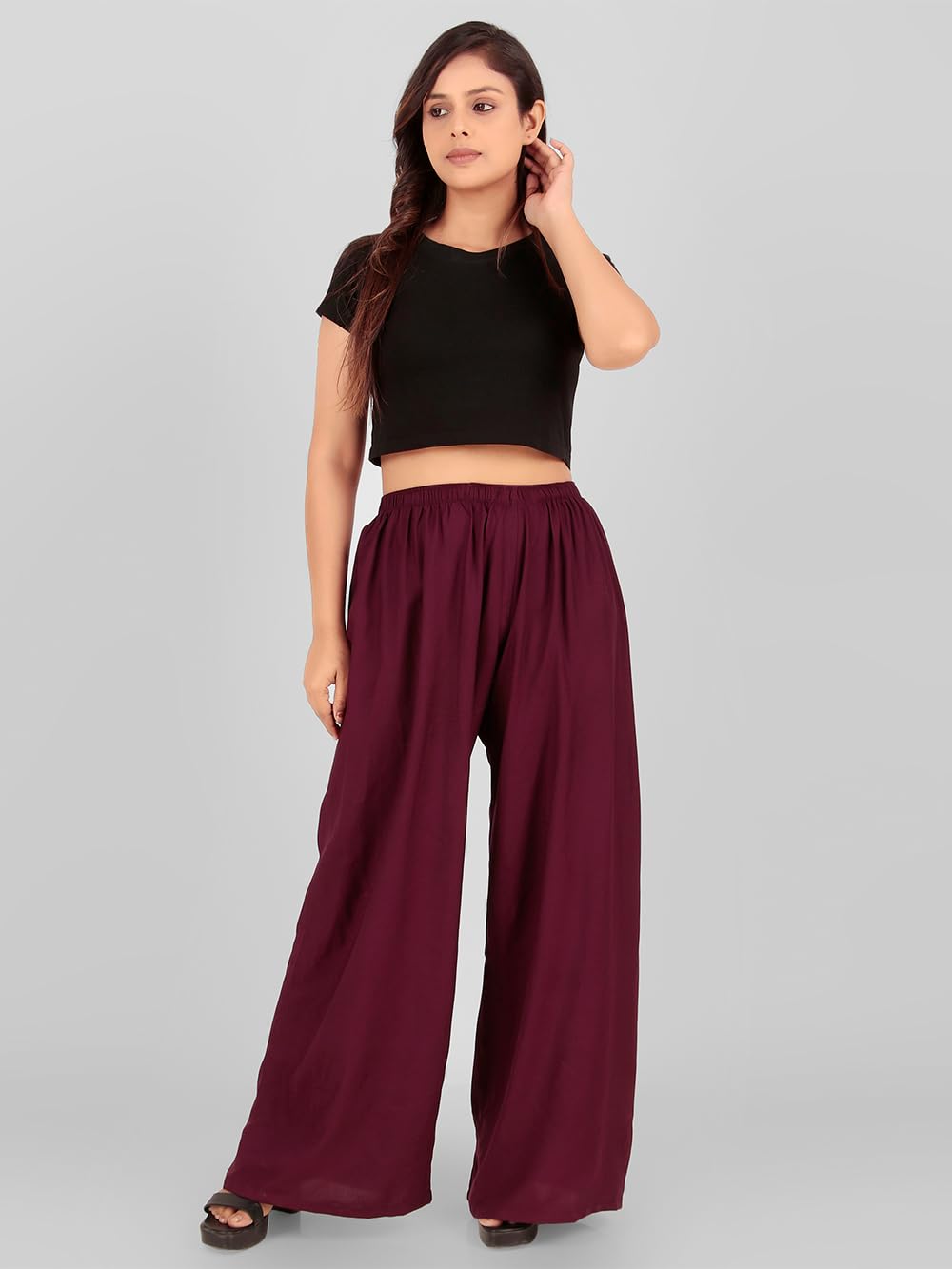 Go Gazab Rayon Palazzo Pants for Women - Wine - Image 5