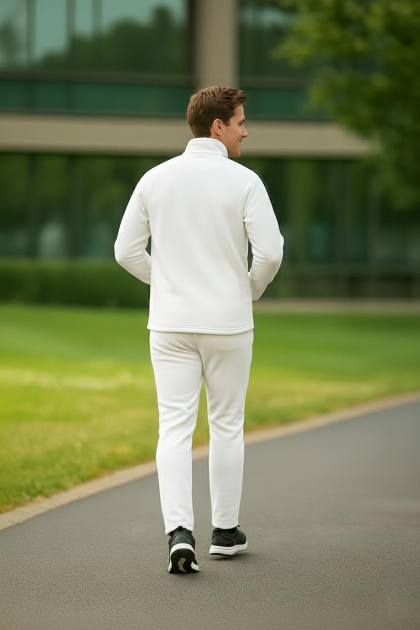 CHKOKKO Men's Winter Tracksuit - High Neck, Full-Zipper, White Black - Image 3