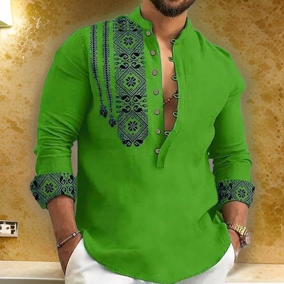 DEELMO Men's Cotton Blend Kurta - Green - Image 5