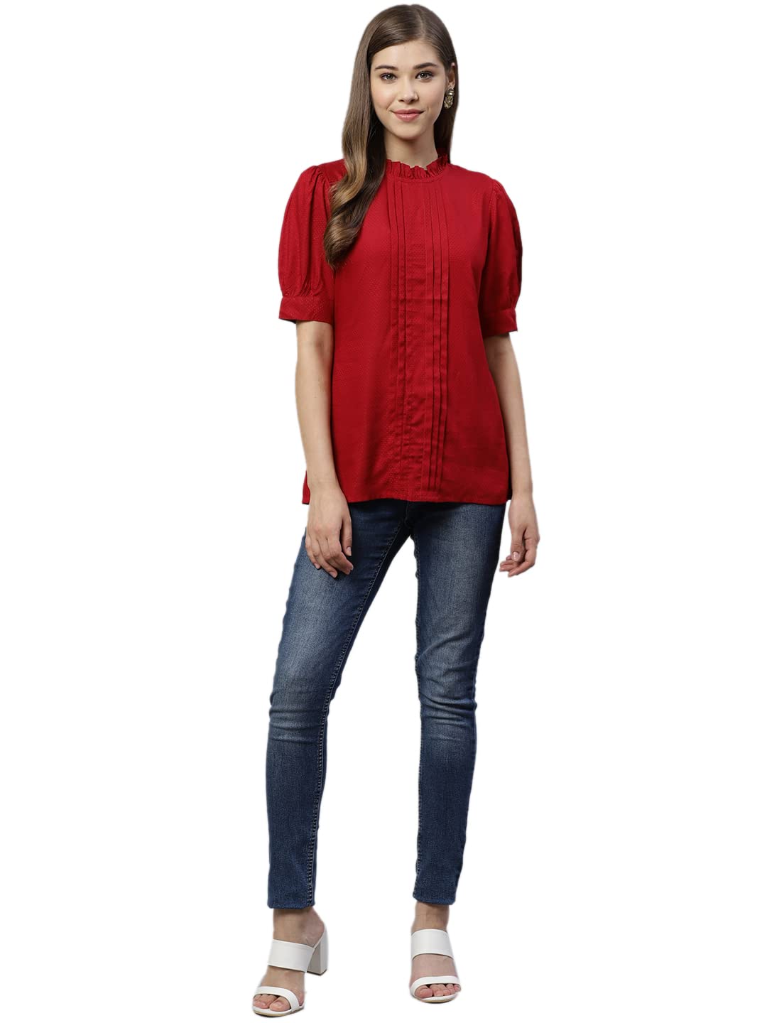 Yash Fashion Women's Rayon Dobby Top - Maroon - Image 3