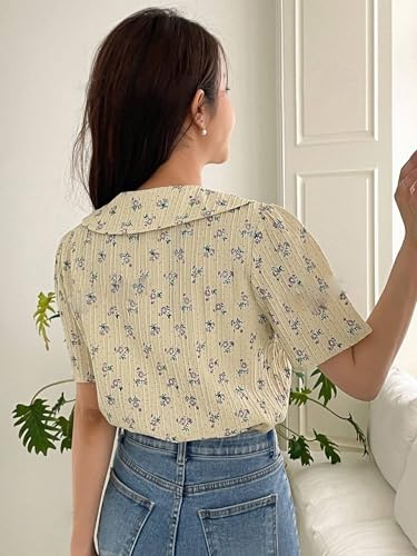GRECIILOOKS Cotton Floral Long Tops for Women - Yellow - Image 2