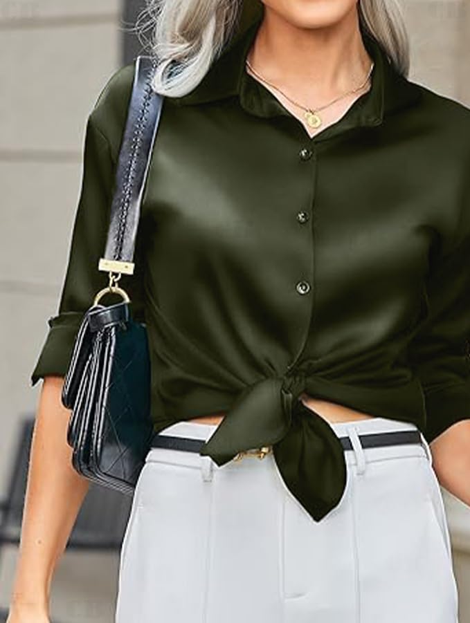 Colebrook Womens Satin Silk Button Down Shirt - Image 5