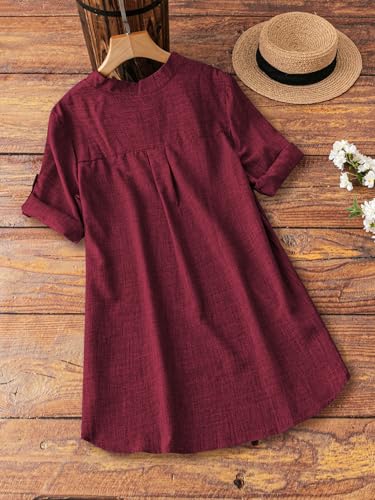 TADKEE Maroon Linen V-Neck Tunic Top for Women - Image 4