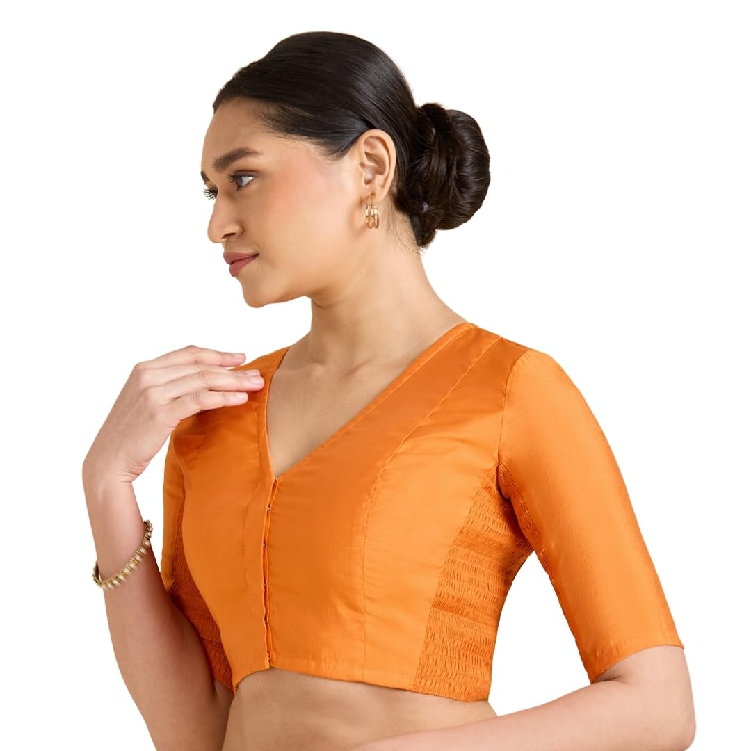 Studio Shringaar Orange Cotton Silk Saree Blouse for Women