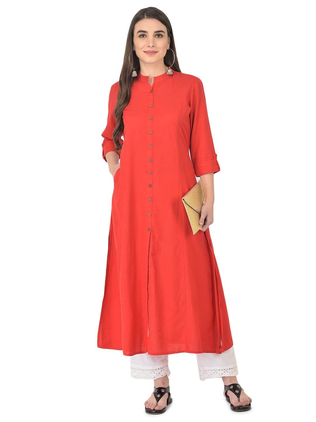 Pistaa Women Cotton Kurta - Red