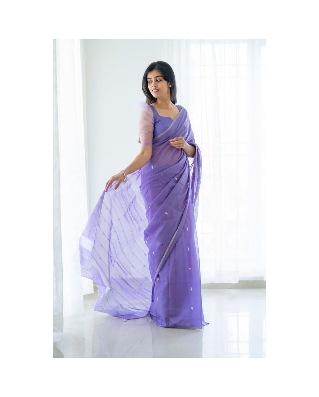 GarbGlide Women's Kanjivaram Silk Saree - Lavender - Image 3