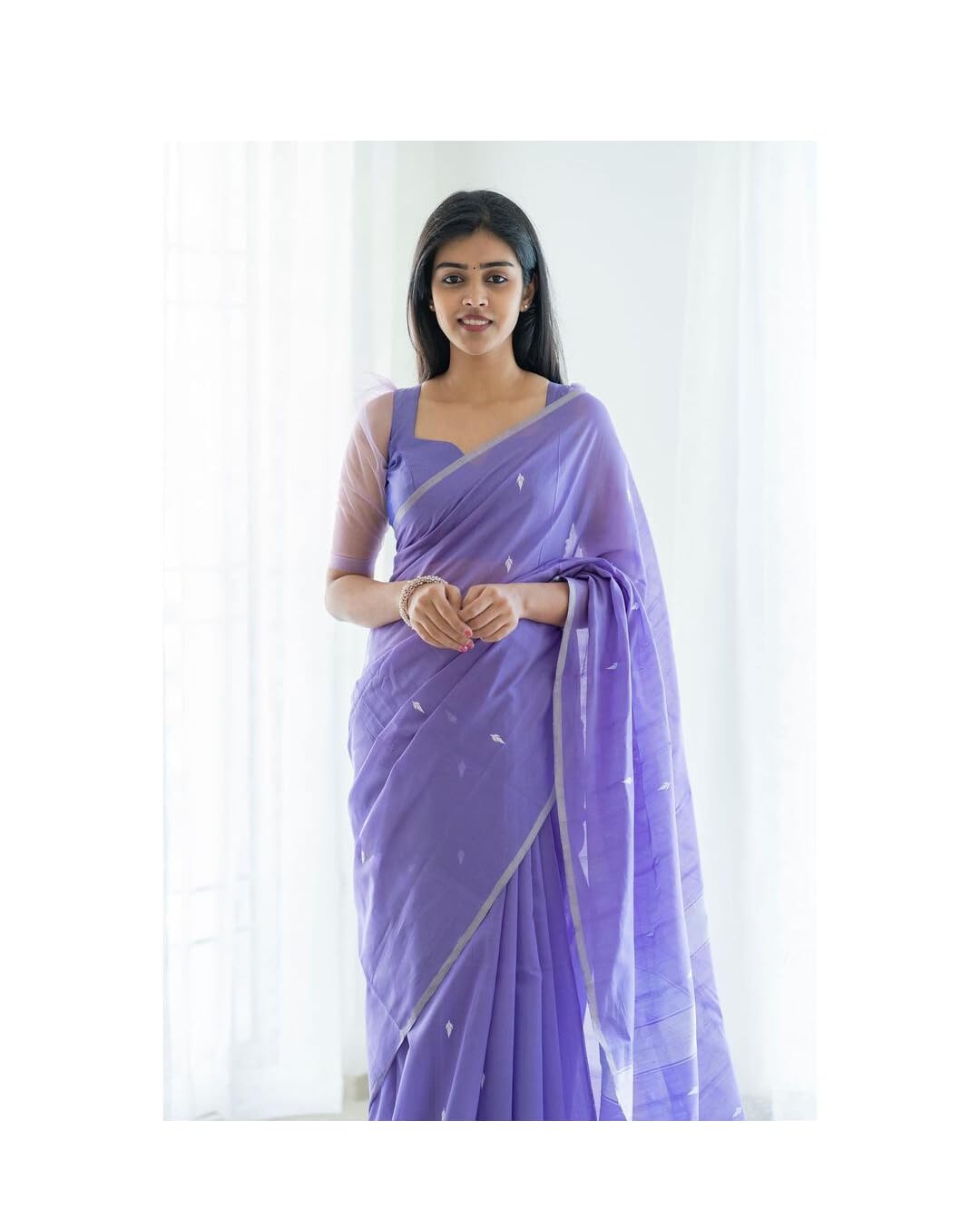 GarbGlide Women's Kanjivaram Silk Saree - Lavender - Image 4