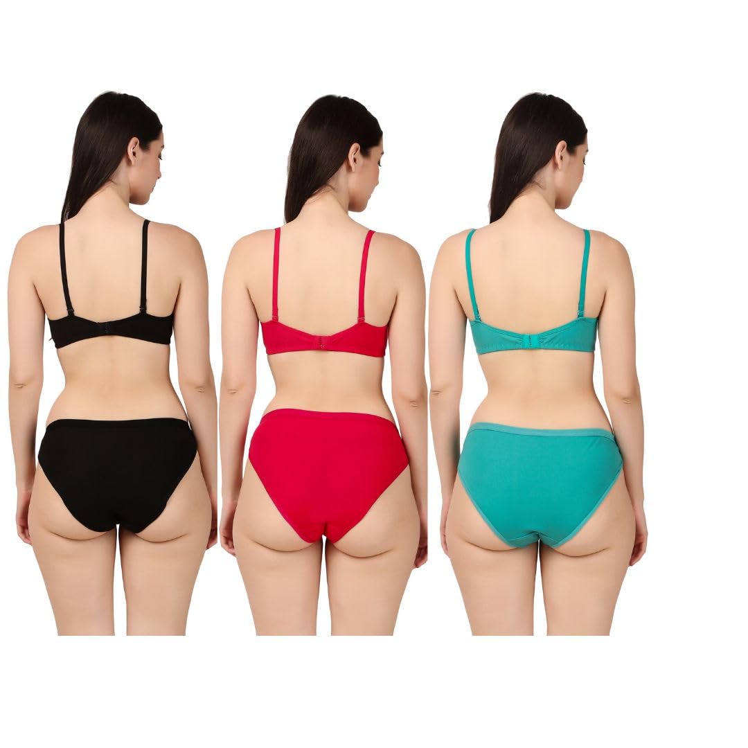 Kinzie Women's Lingerie Set - Padded Bra Cotton Blend Black - Image 2