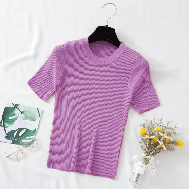 Istyle Linen Lavender Round Neck Top for Women - Image 4