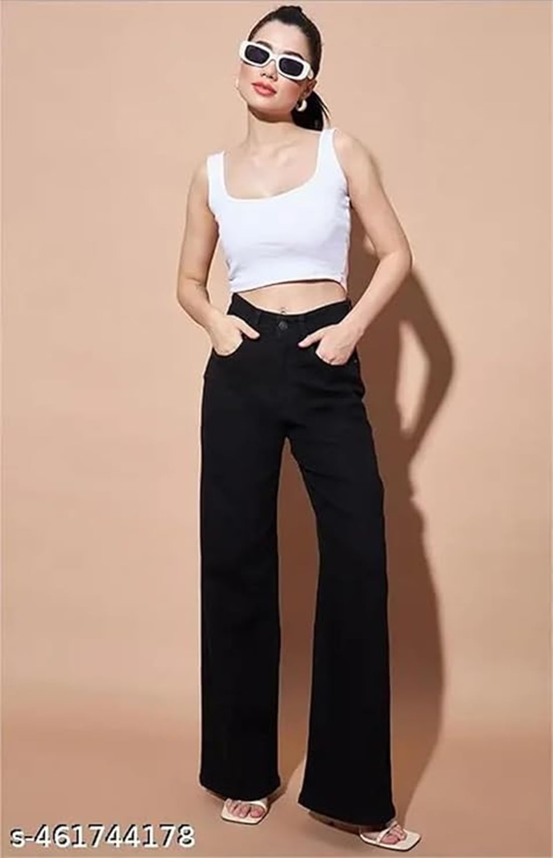 ADBUCKS High Rise Straight Fit Jeans for Women - Black - Image 4