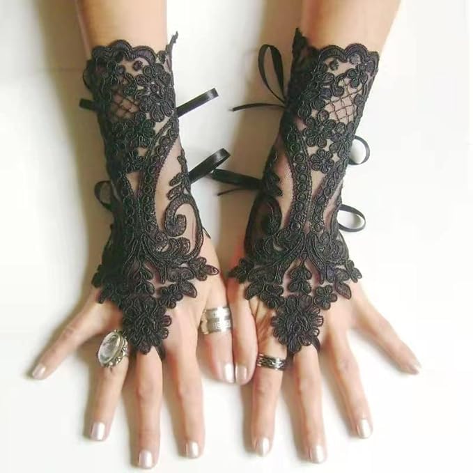 YUPPIN Fingerless Lace Gloves for Women - Black - Image 4