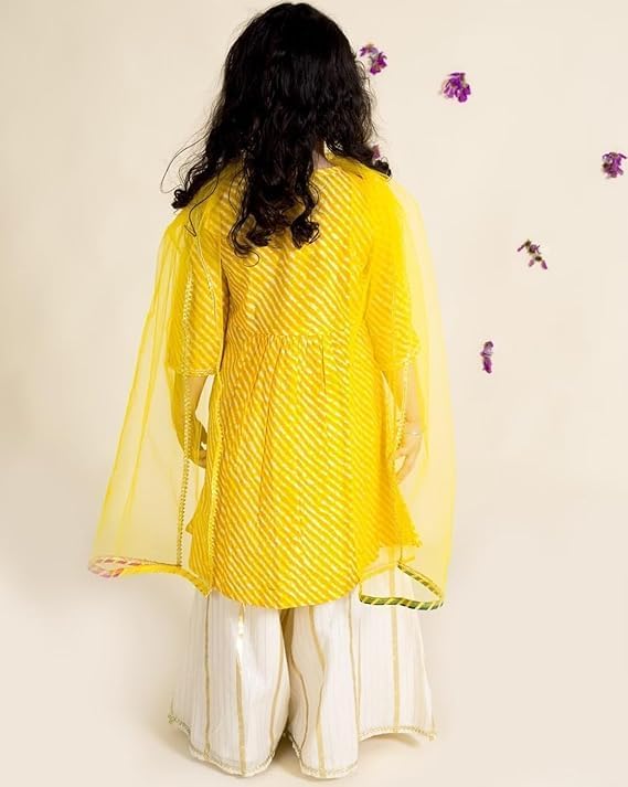 Naixa Girls Yellow & White Rayon Top Sharara Suit - Image 4
