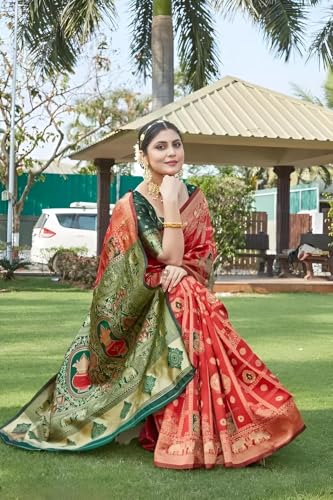 Yashika Banarasi Kanjivaram Silk Saree - Red Patola Prints - Image 3