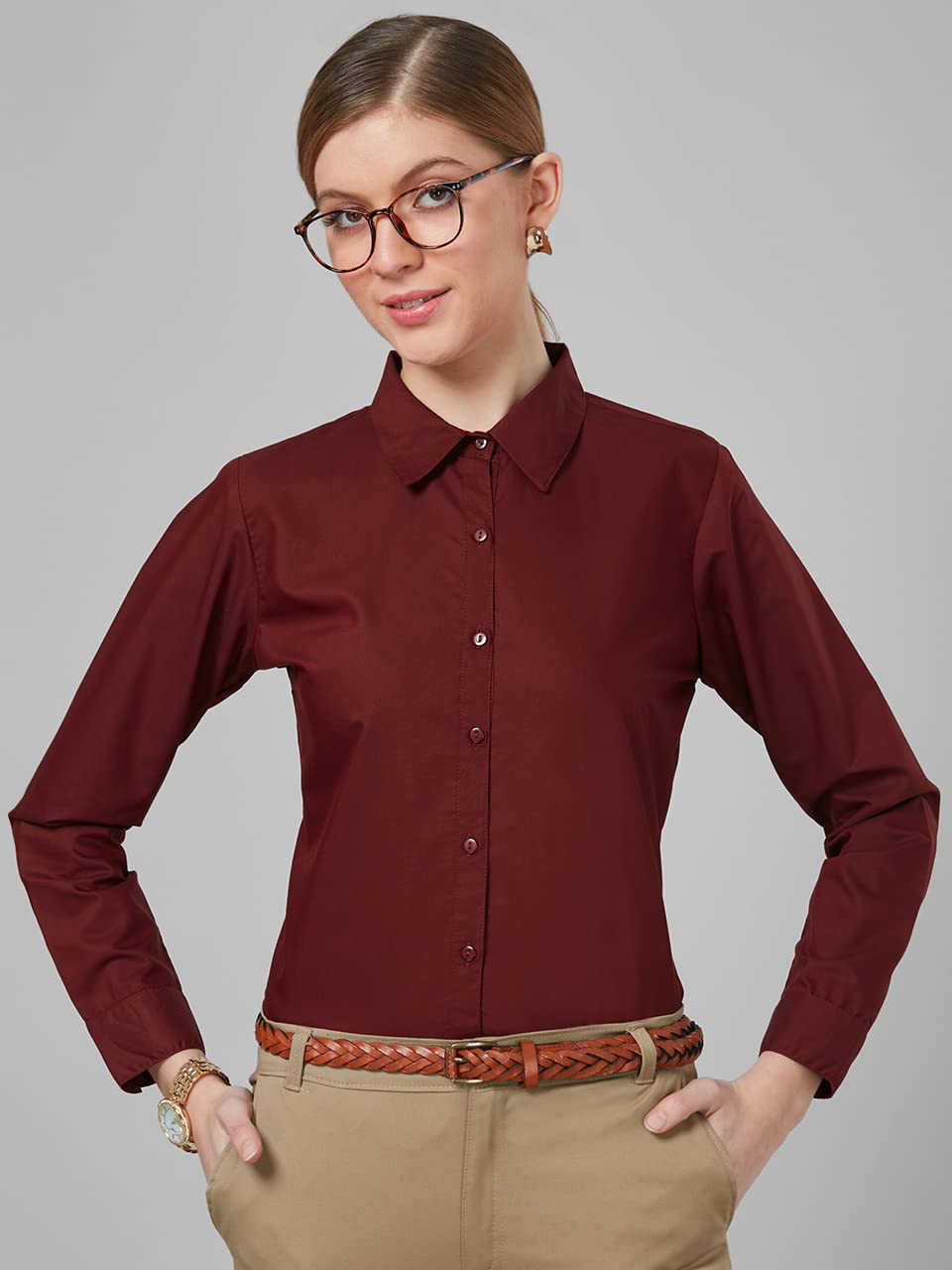 Style Quotient Women's Formal Shirt - Maroon - Image 2