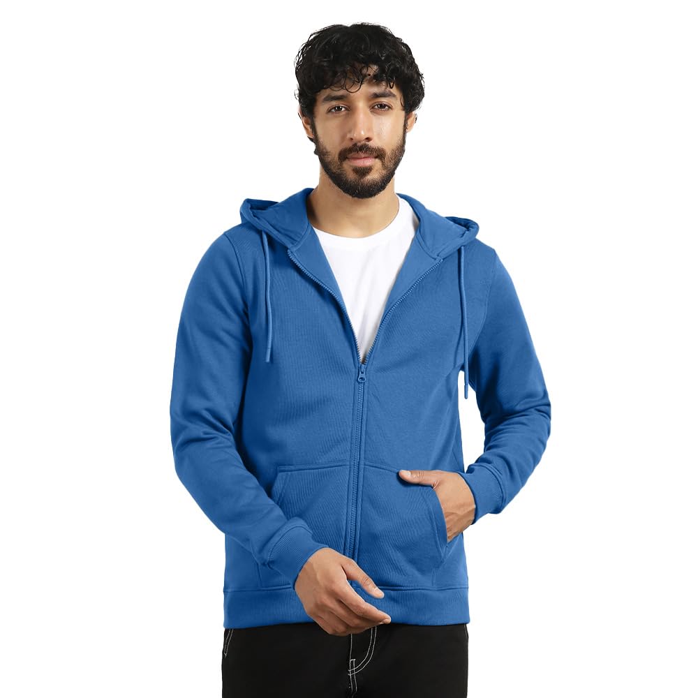 NOBERO Men Cotton Fleece Hooded Sweatshirt - Cobalt Blue