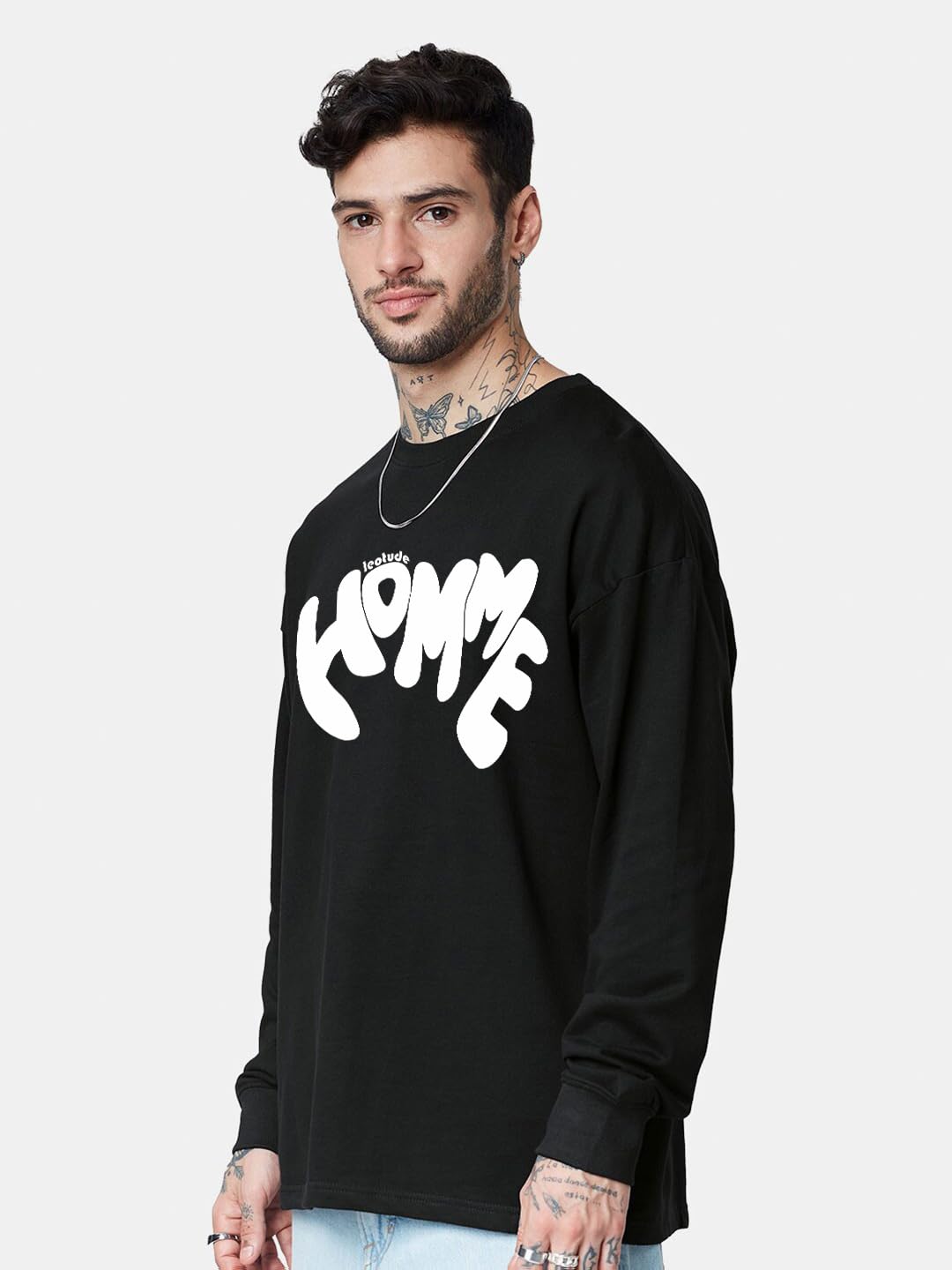 LEOTUDE Men's Oversized Printed Tshirt - Black - Image 3