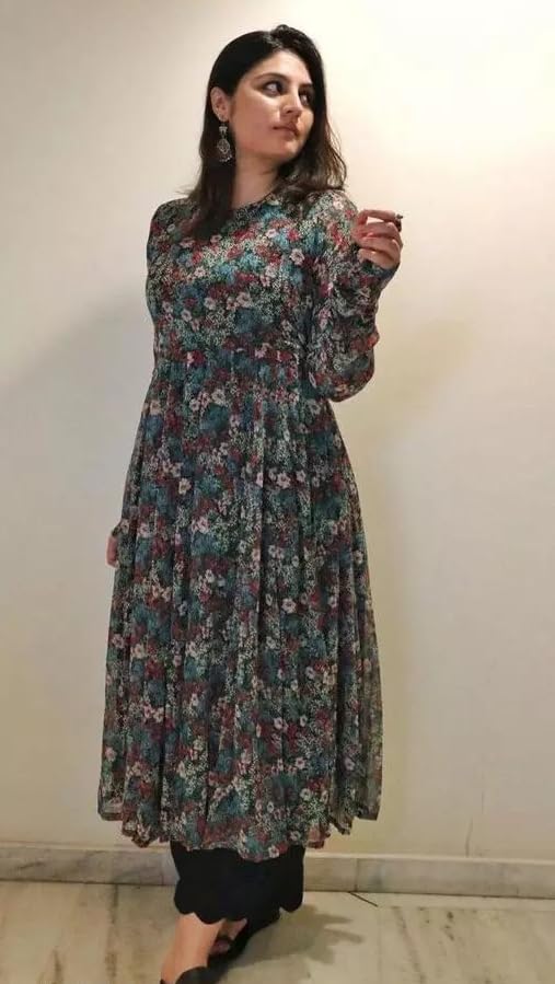 GarbGlide Women Green Georgette Anarkali - Image 2