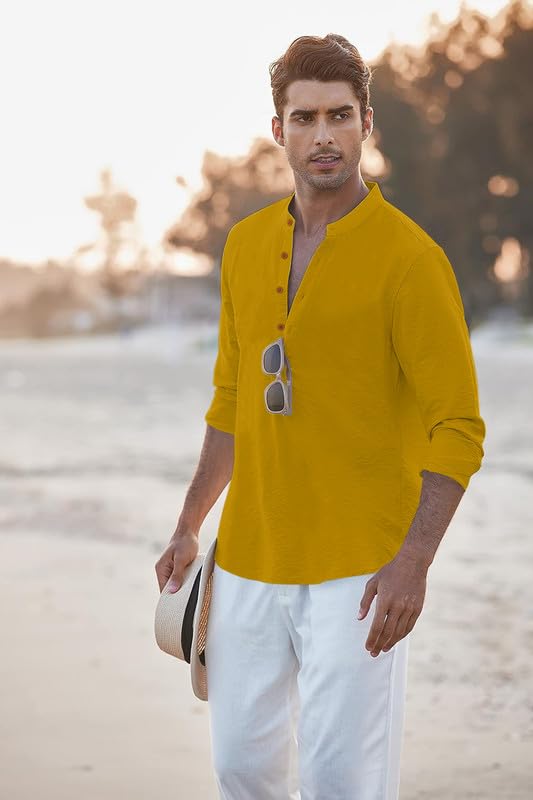 Macsivo Men's Cotton Polyester Henley Kurta - Image 4