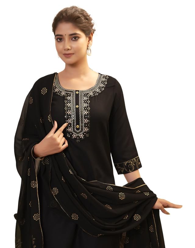 SIRIL Black Cotton Blend Kurta Set for Women