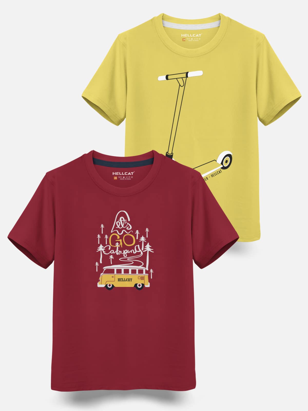 HELLCAT Boys Maroon Yellow Typographic T-Shirt - Image 2