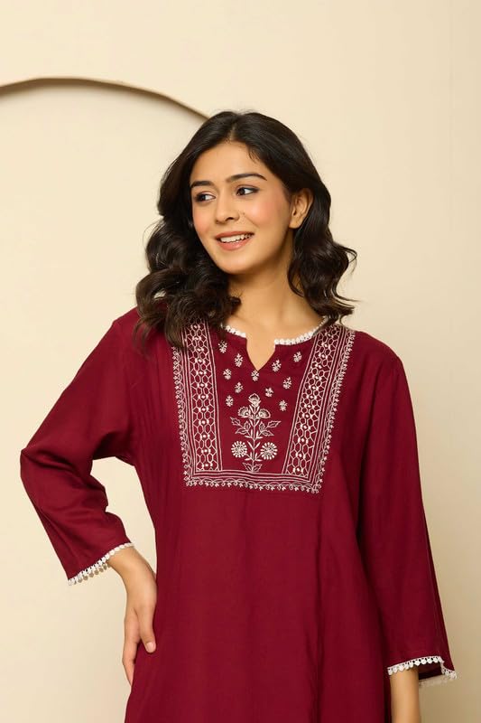NIHSAMAH Viscose Nighty for Women - Wine Colour - Image 4