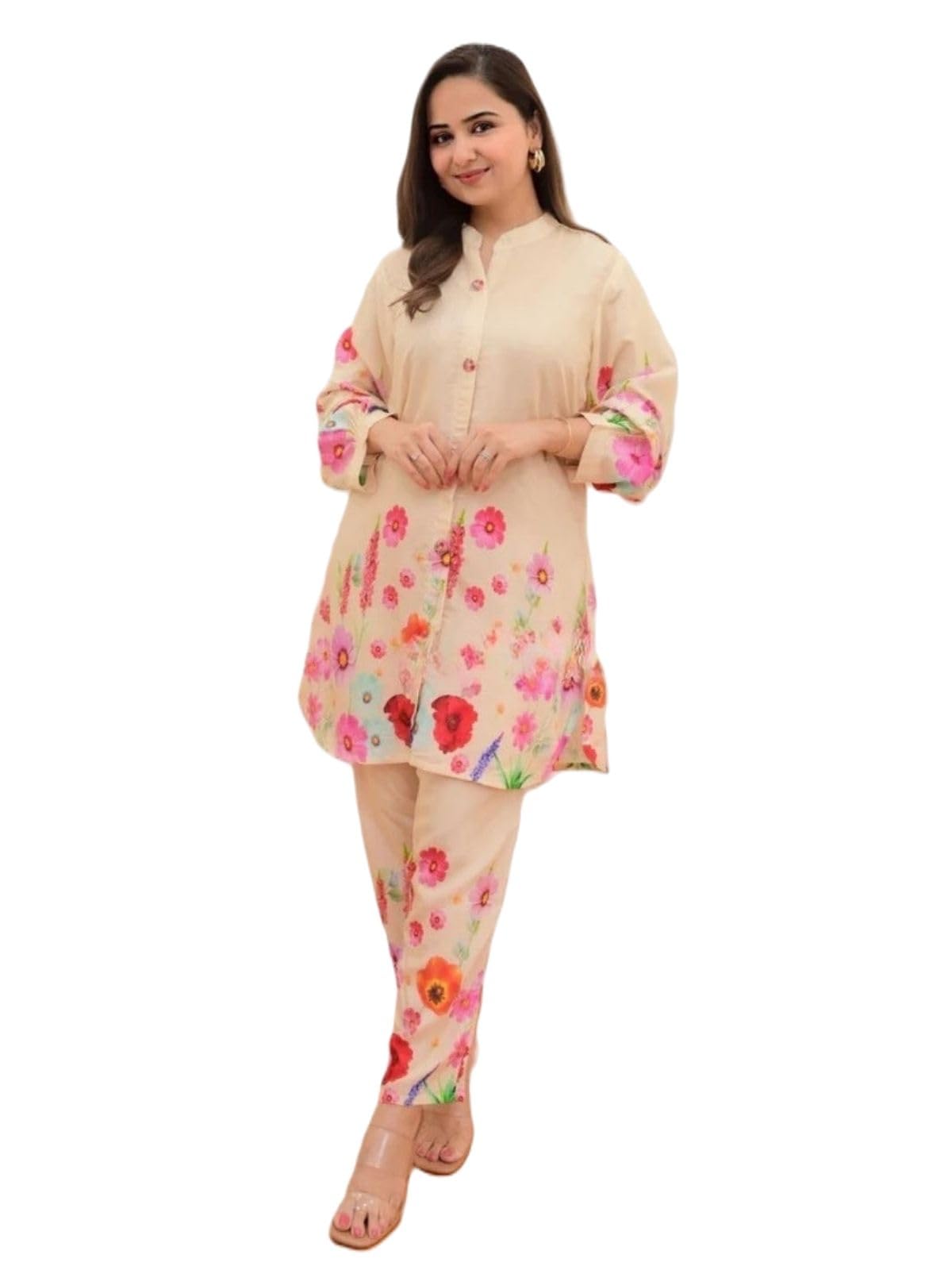 Greciilooks Cream Rayon Kurta Coord Set for Women