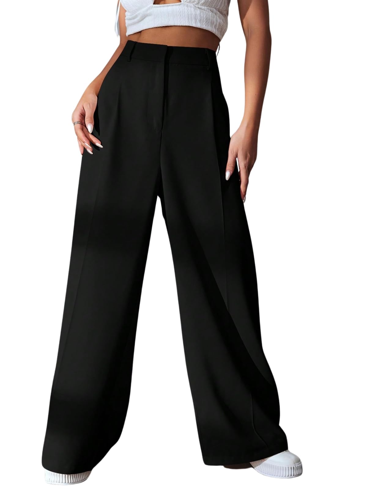 GRECIILOOKS High Waist Flared Trousers for Women - Black